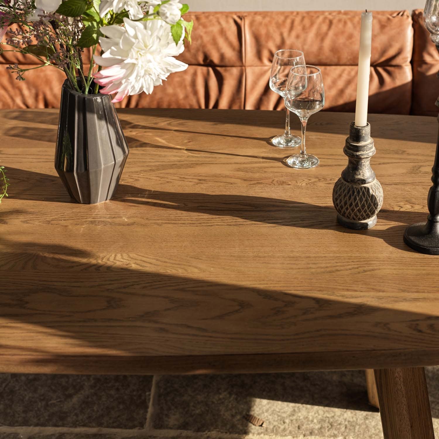 Ashmore 200cm Dining Table with Industrial Corner Bench - Tan