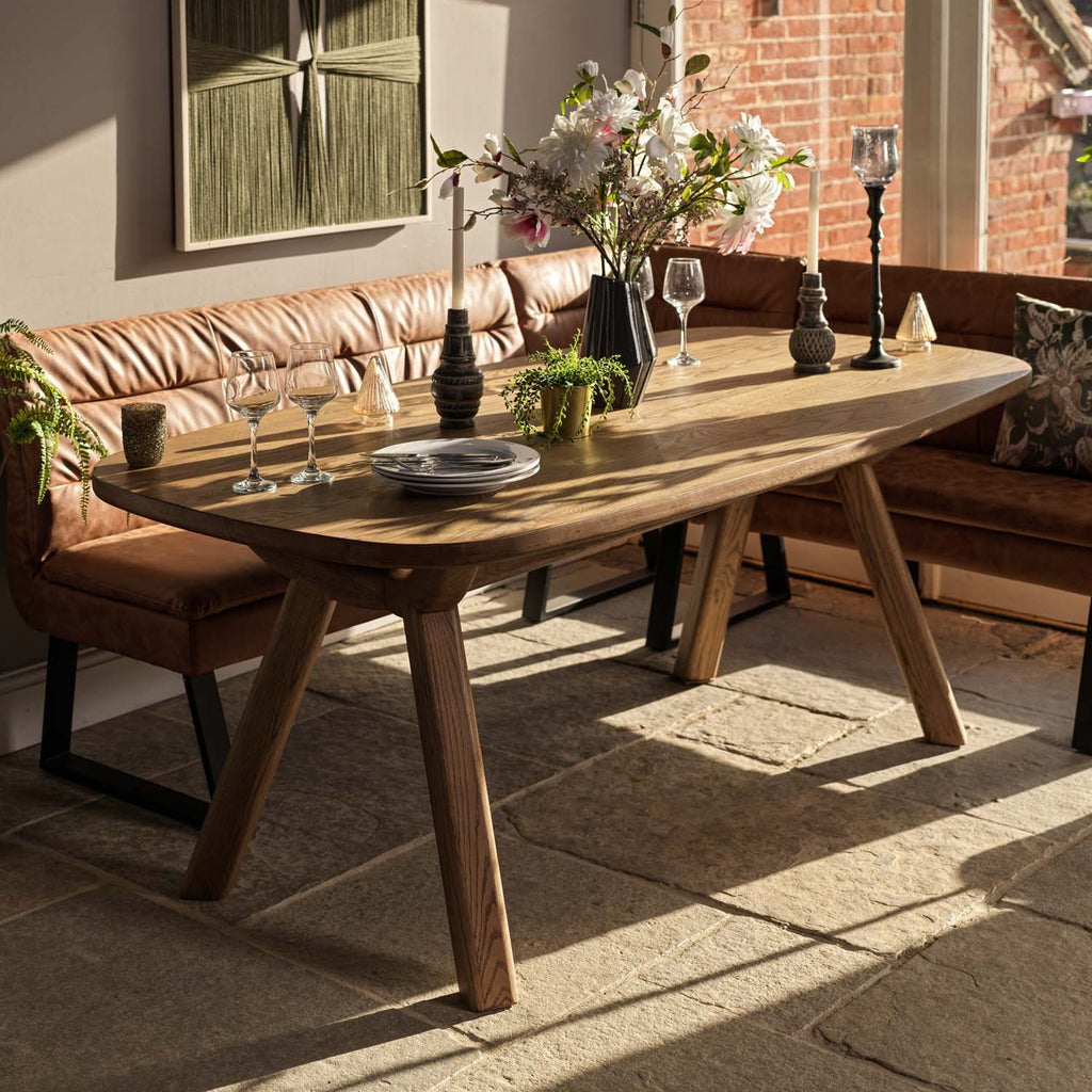 Ashmore 200cm Dining Table with Industrial Corner Bench - Tan