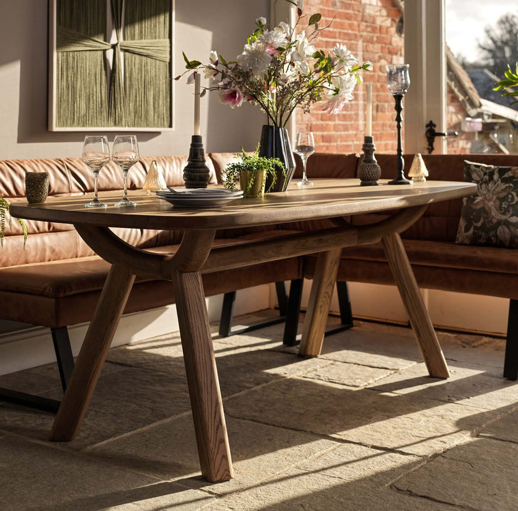 Ashmore 200cm Dining Table with Industrial Corner Bench - Tan