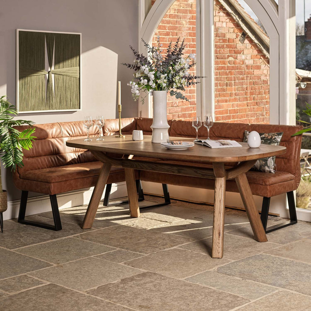 Ashmore 200cm Dining Table with Industrial Corner Bench - Tan