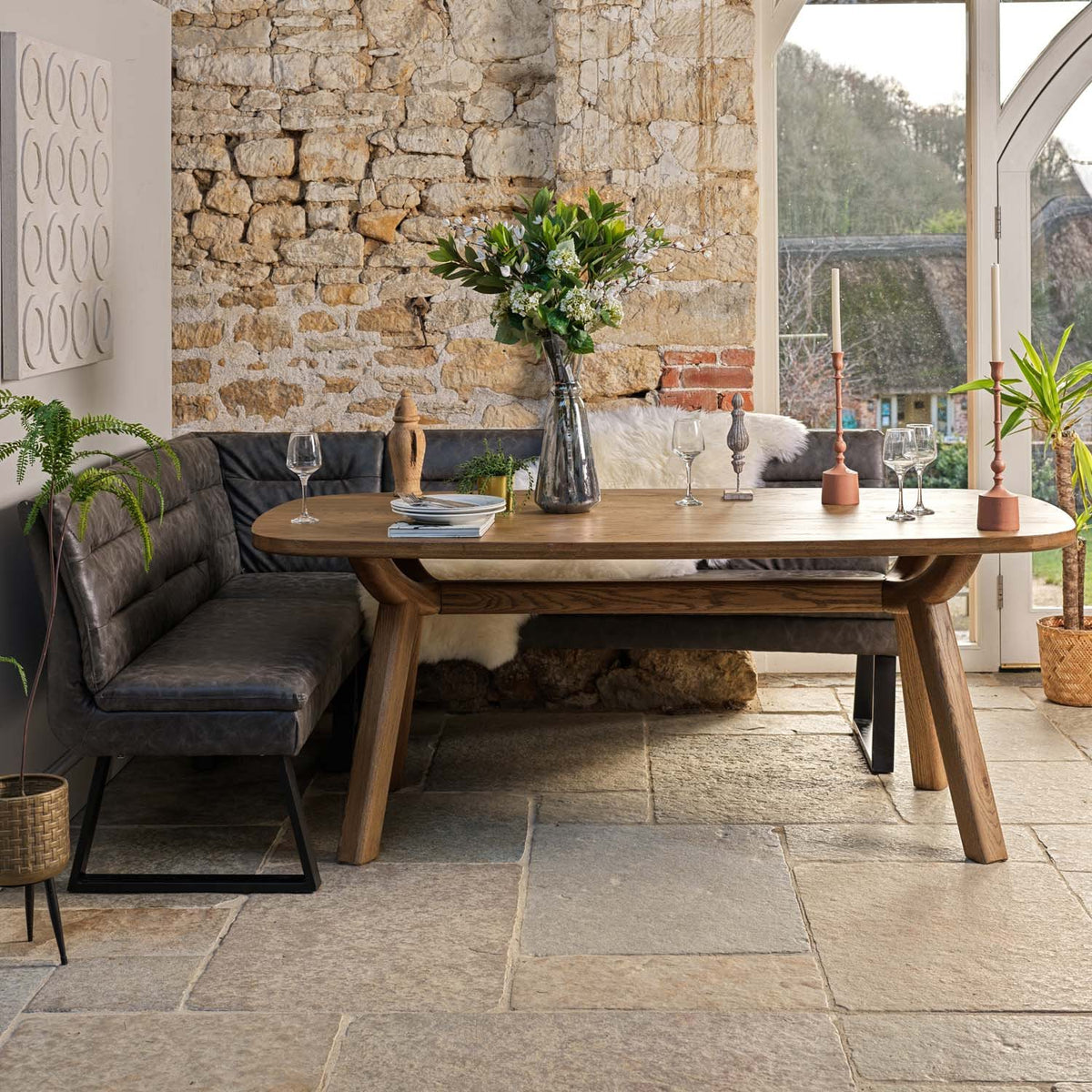 Ashmore 200cm Dining Table with Industrial Corner Bench - Grey