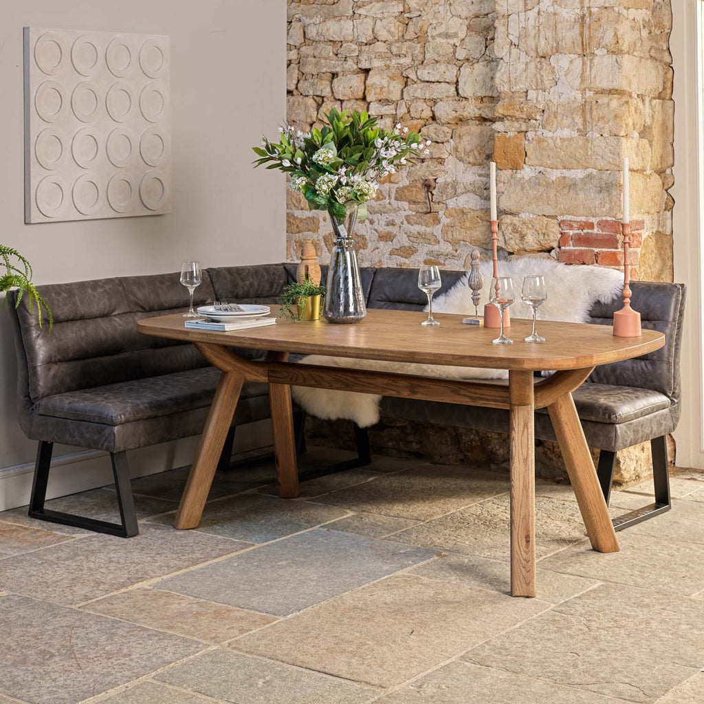 Ashmore 200cm Dining Table with Industrial Corner Bench - Grey
