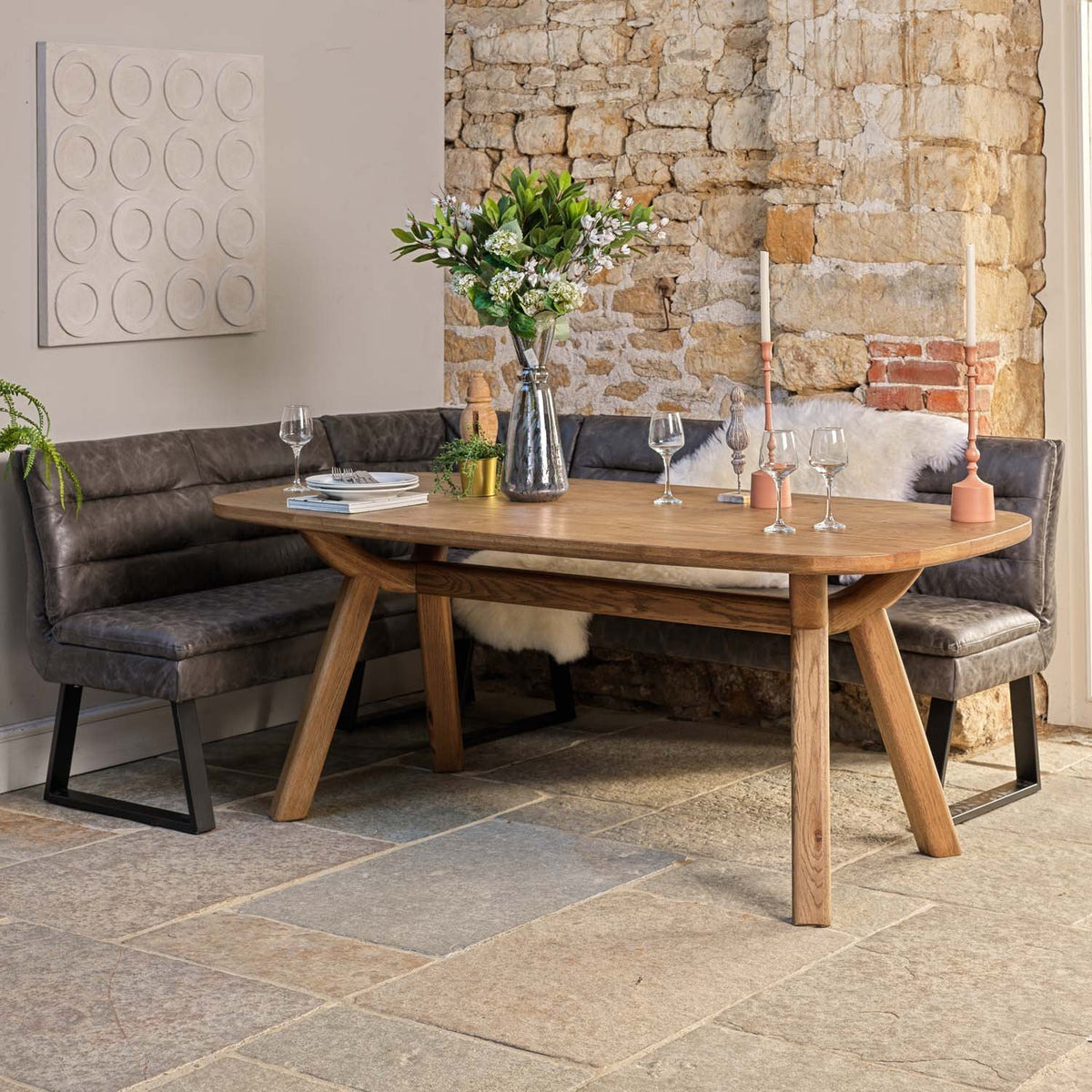 Ashmore 200cm Dining Table with Industrial Corner Bench - Grey