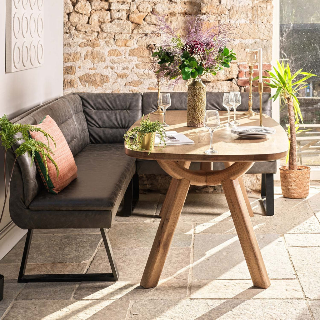 Ashmore 200cm Dining Table with Industrial Corner Bench - Grey