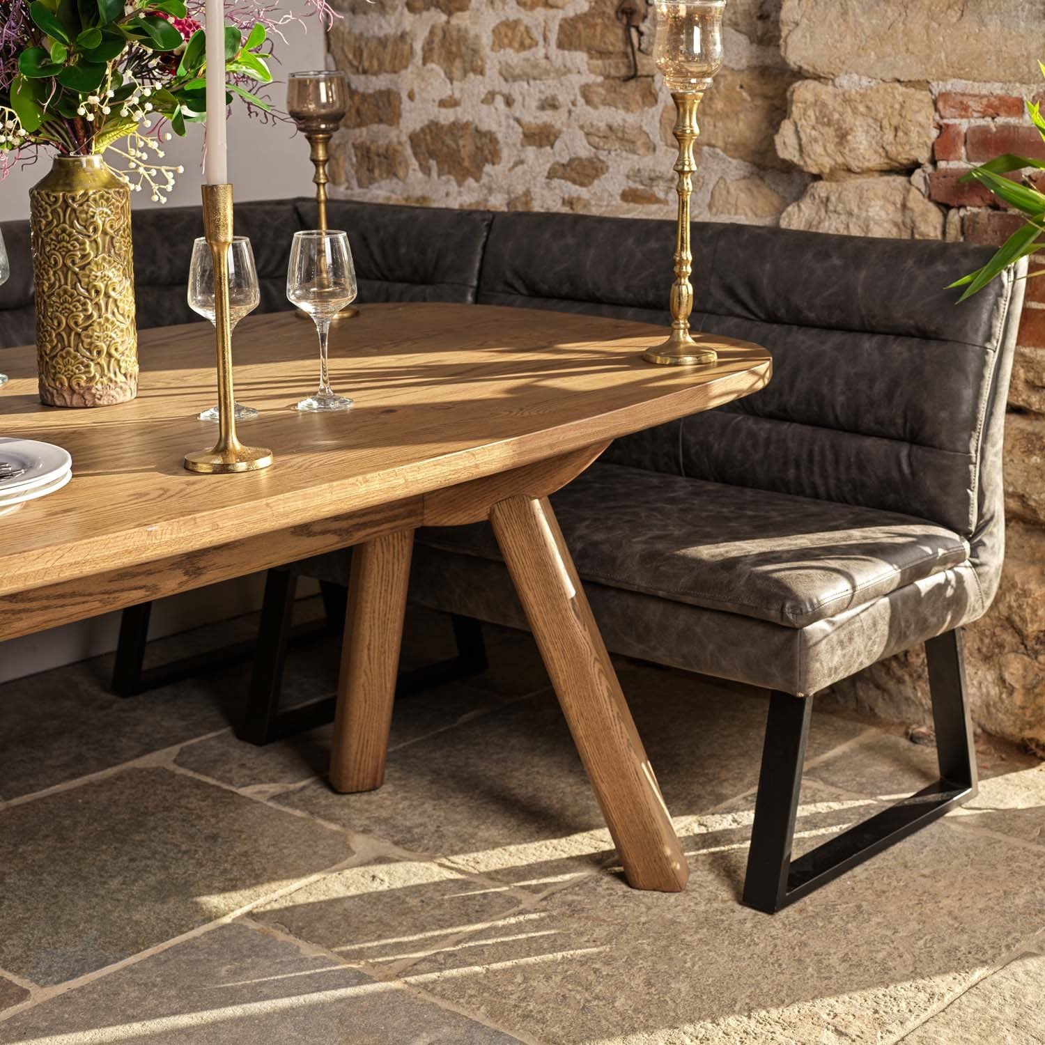 Ashmore 200cm Dining Table with Industrial Corner Bench - Grey