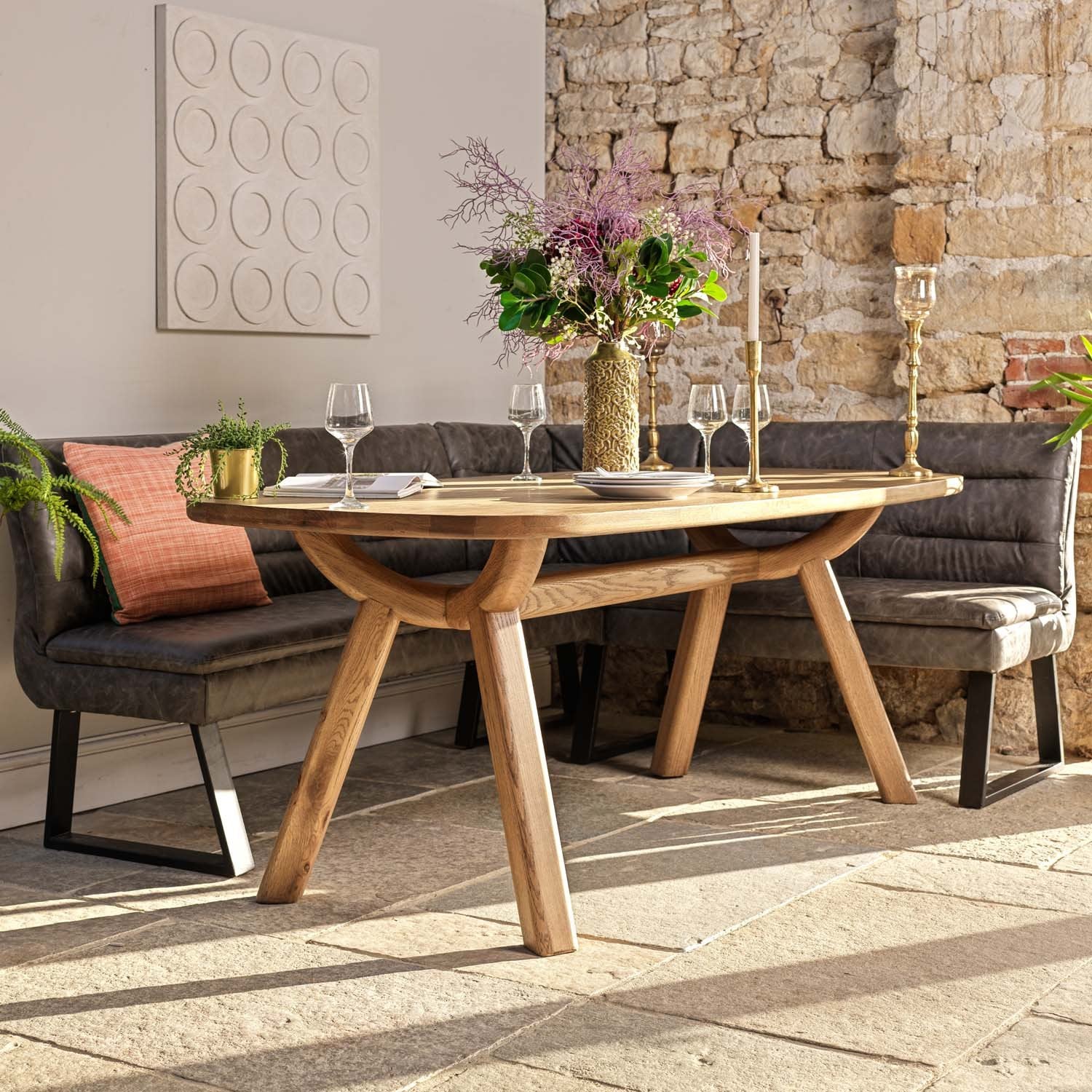 Ashmore 200cm Dining Table with Industrial Corner Bench - Grey