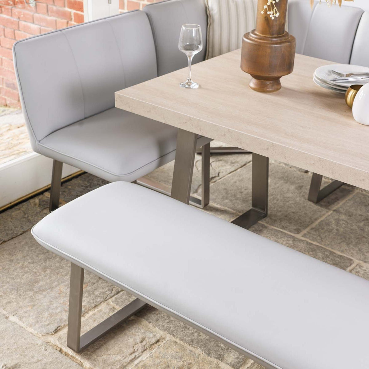 Neptune 150cm Dining Table with RHF Corner Bench & 137cm Low Bench - Misty