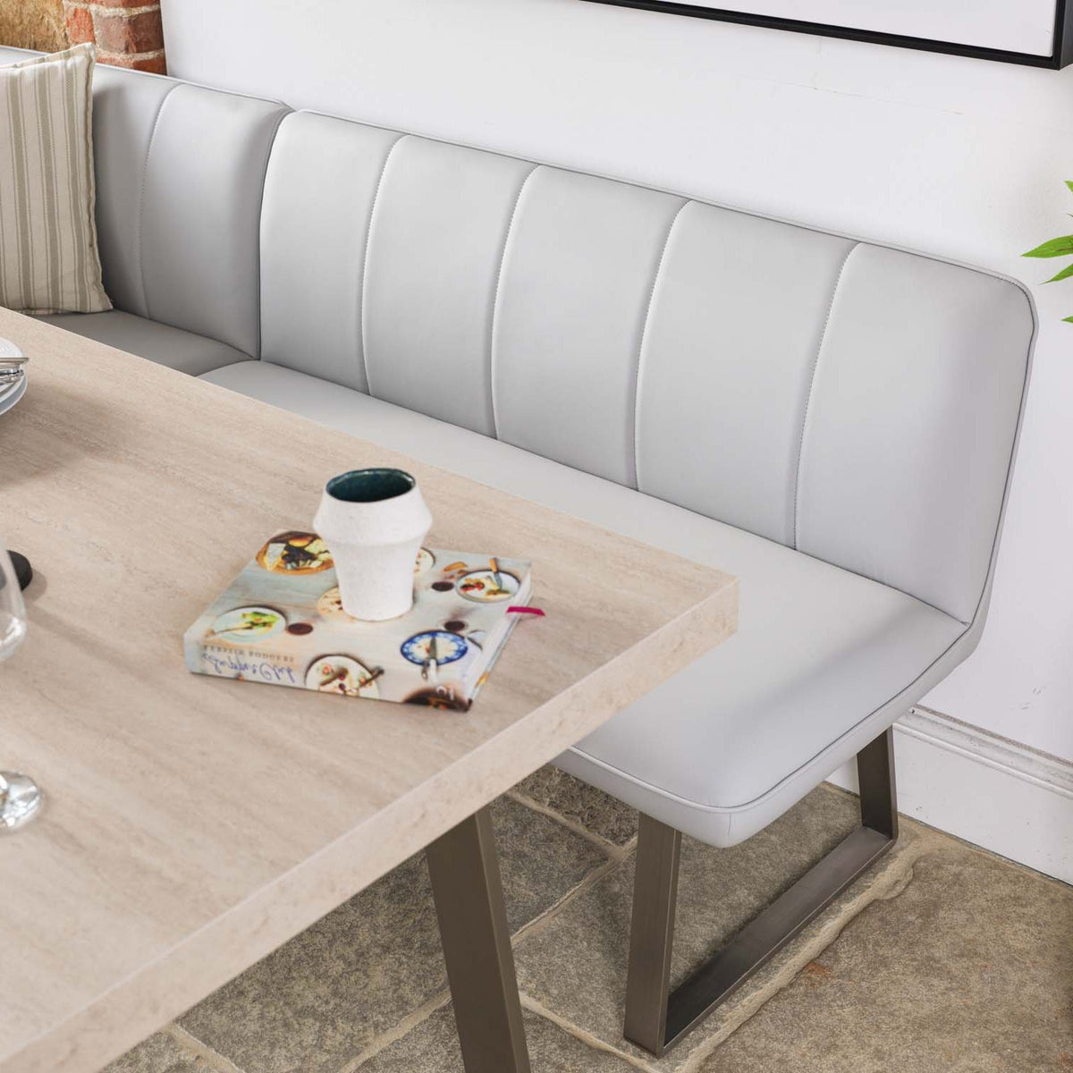 Neptune 150cm Dining Table with RHF Corner Bench & 137cm Low Bench - Misty
