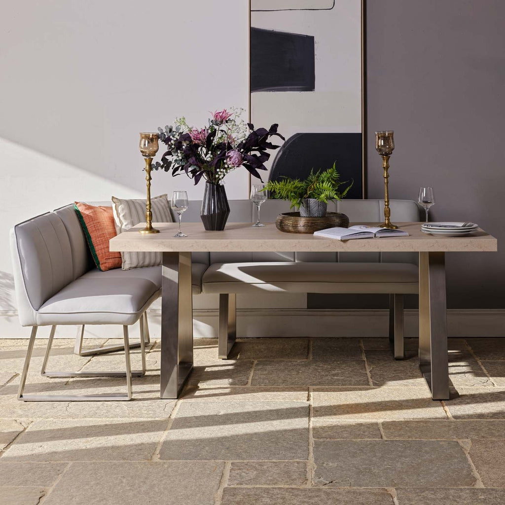 Neptune 180cm Dining Table with RHF Corner Bench & 160cm Low Bench - Misty
