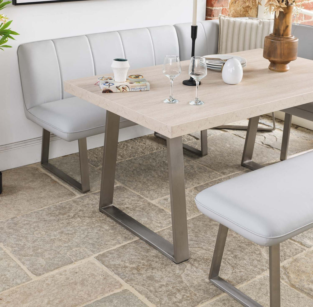 Neptune 150cm Dining Table with LHF Corner Bench & 137cm Low Bench - Misty
