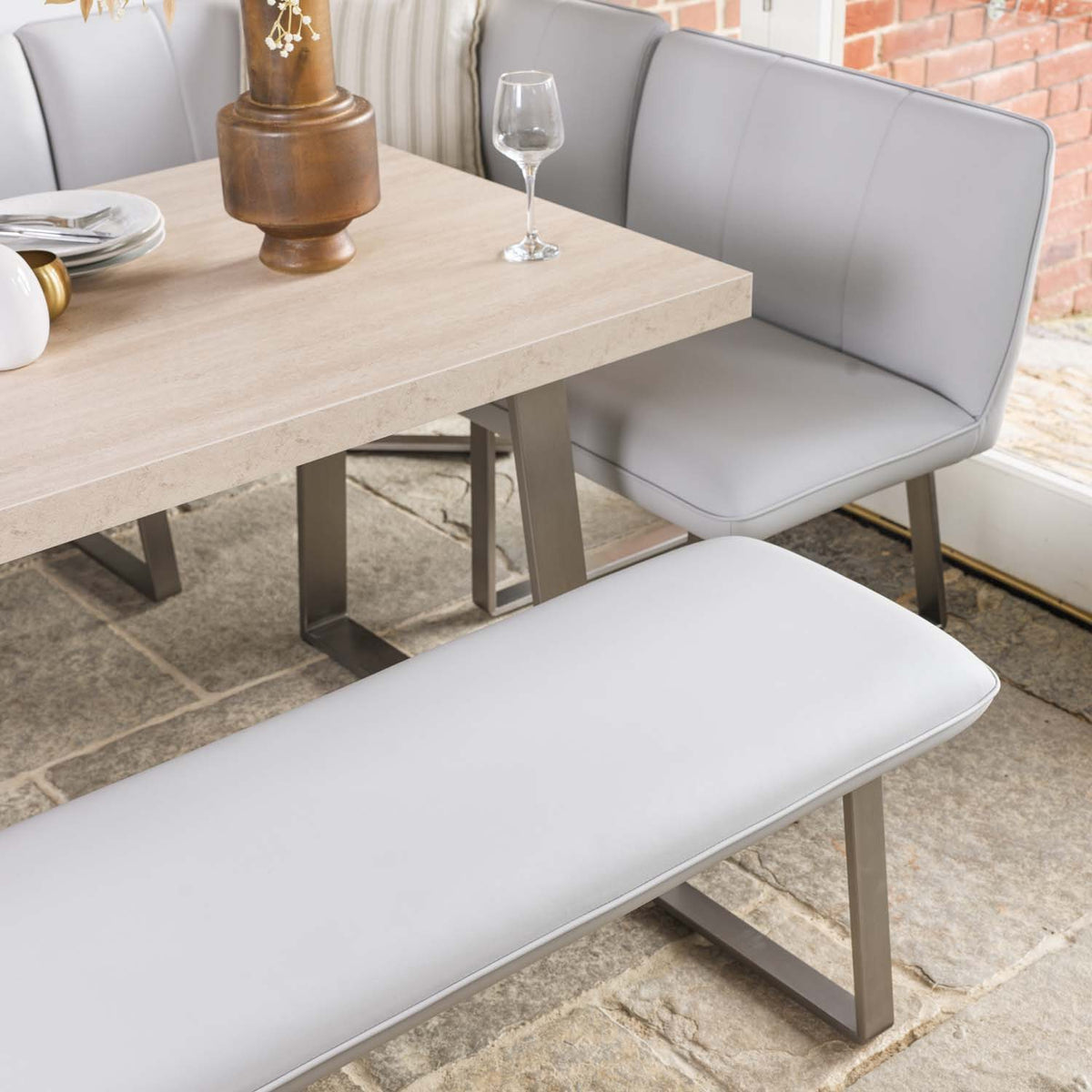 Neptune 150cm Dining Table with LHF Corner Bench & 137cm Low Bench - Misty