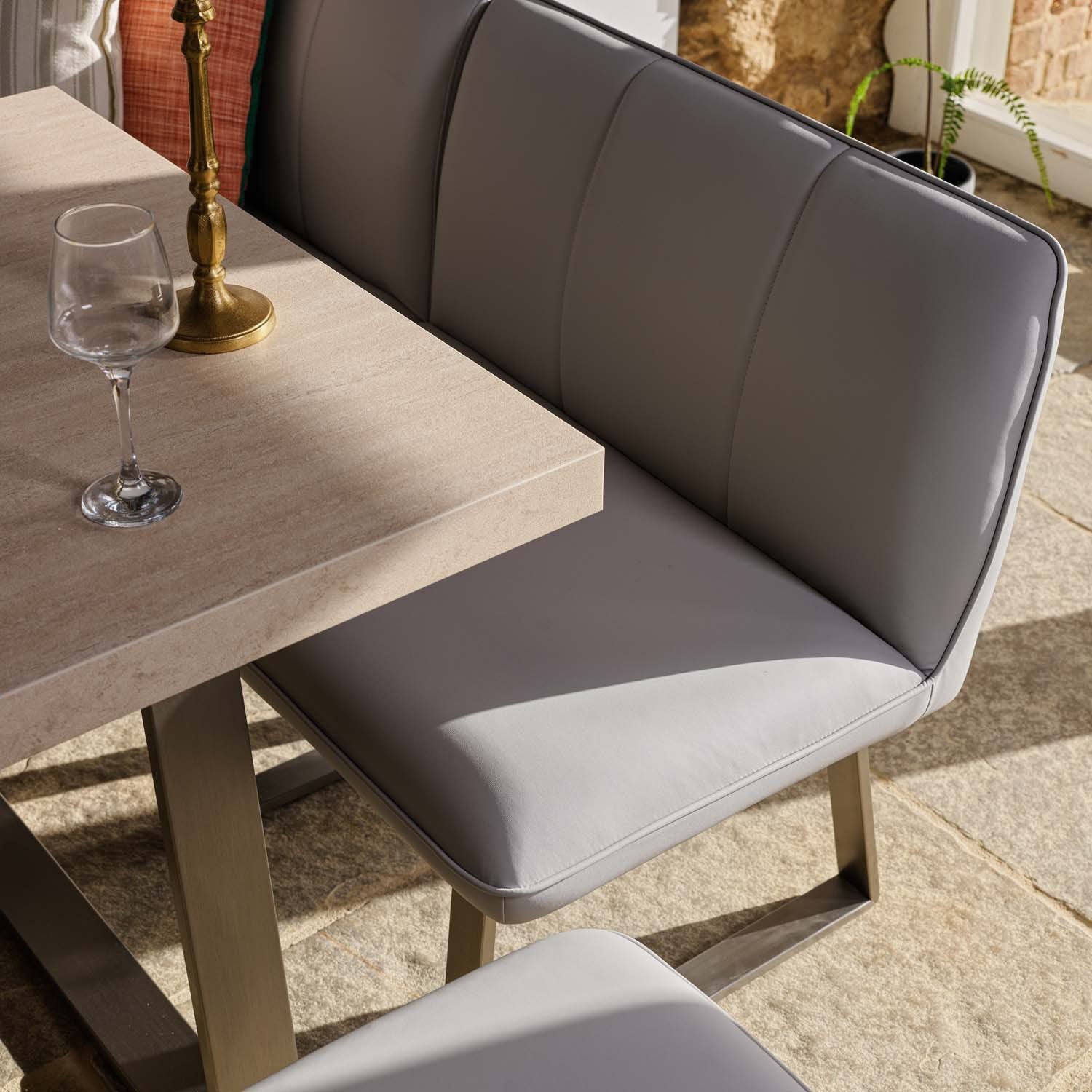 Neptune 180cm Dining Table with LHF Corner Bench & 160cm Low Bench - Misty