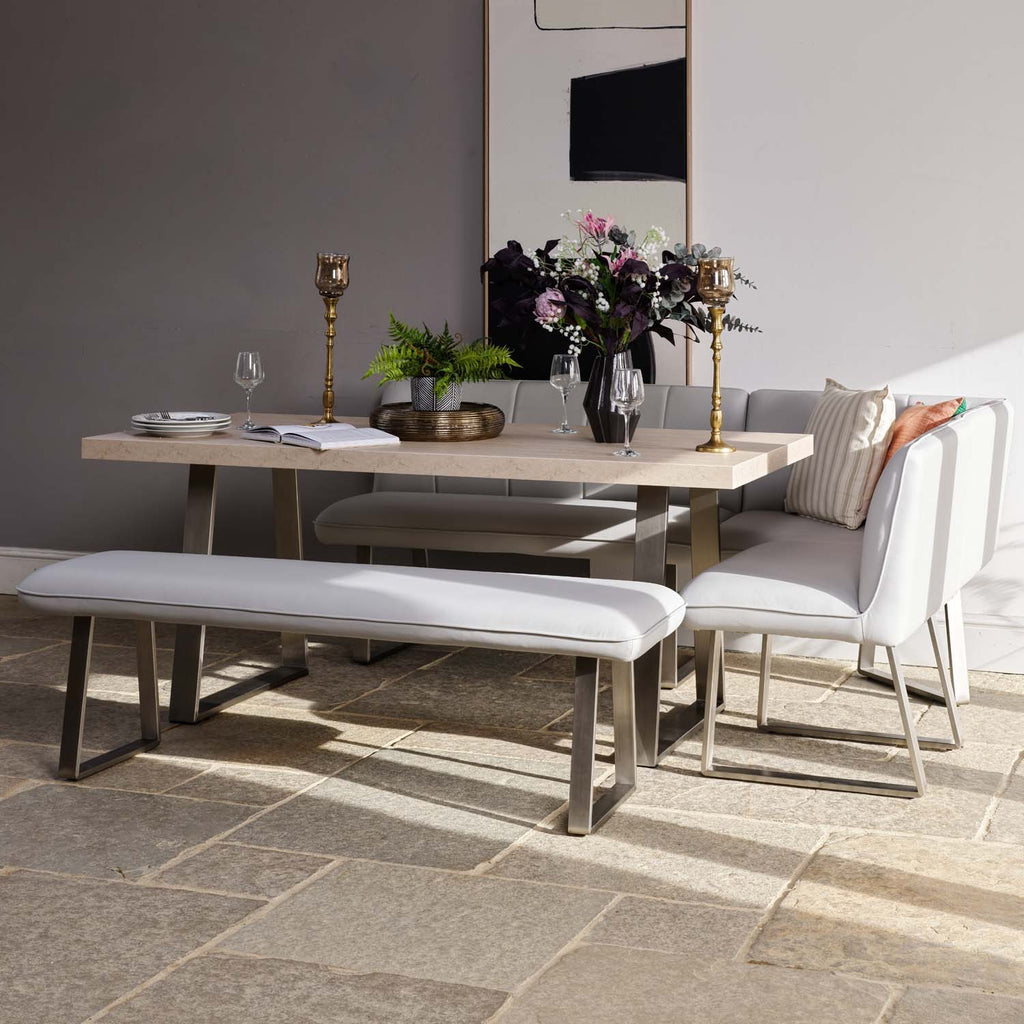 Neptune 180cm Dining Table with LHF Corner Bench & 160cm Low Bench - Misty