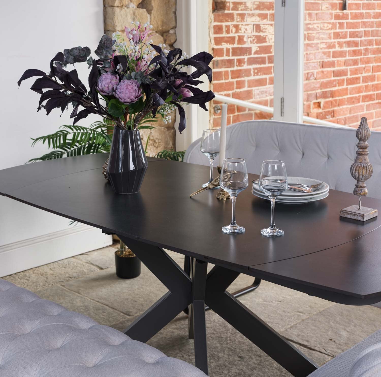 Saturn Dark Grey Motion Table with LHF Frampton Corner Bench - White