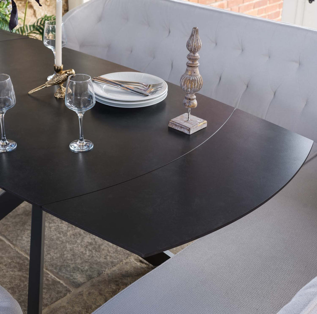 Saturn Dark Grey Motion Table with LHF Frampton Corner Bench - White