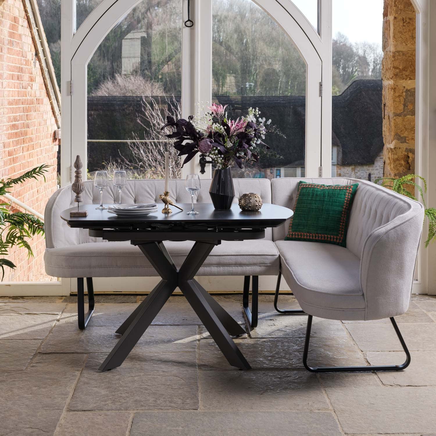 Saturn Dark Grey Motion Table with LHF Frampton Corner Bench - White