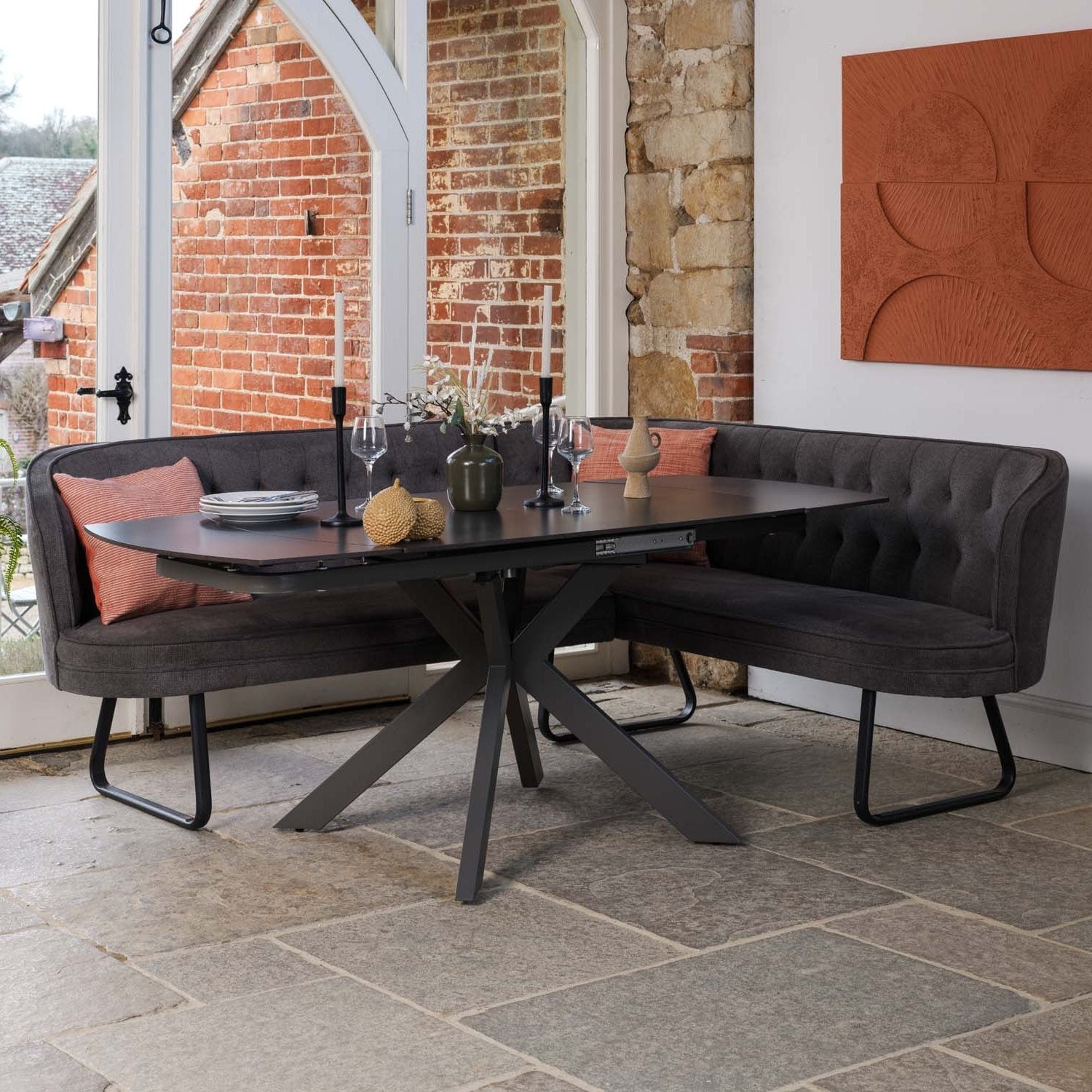 Saturn Dark Grey Motion Table with LHF Frampton Corner Bench & Low Bench - Anthracite