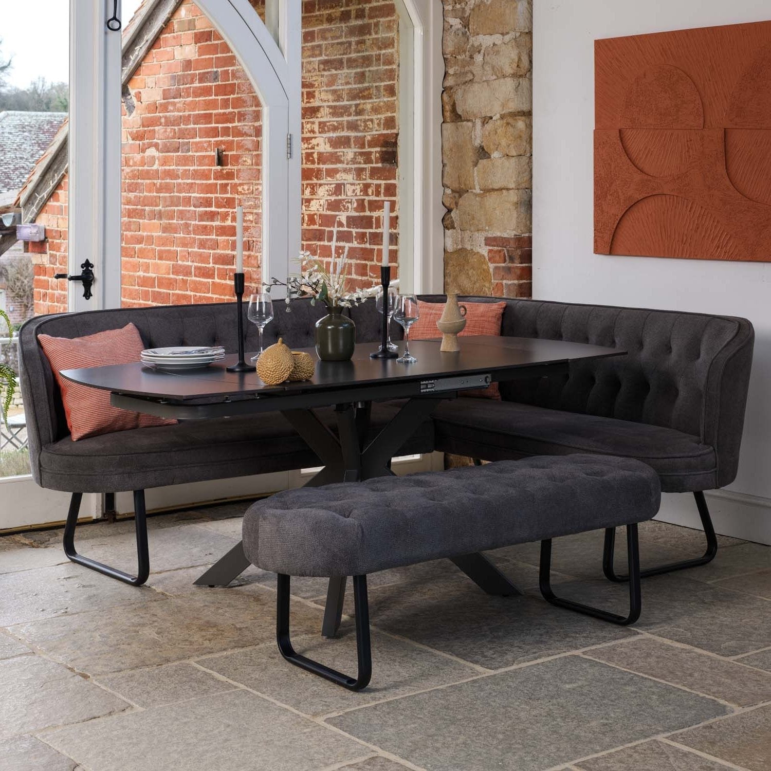 Saturn Dark Grey Motion Table with LHF Frampton Corner Bench & Low Bench - Anthracite