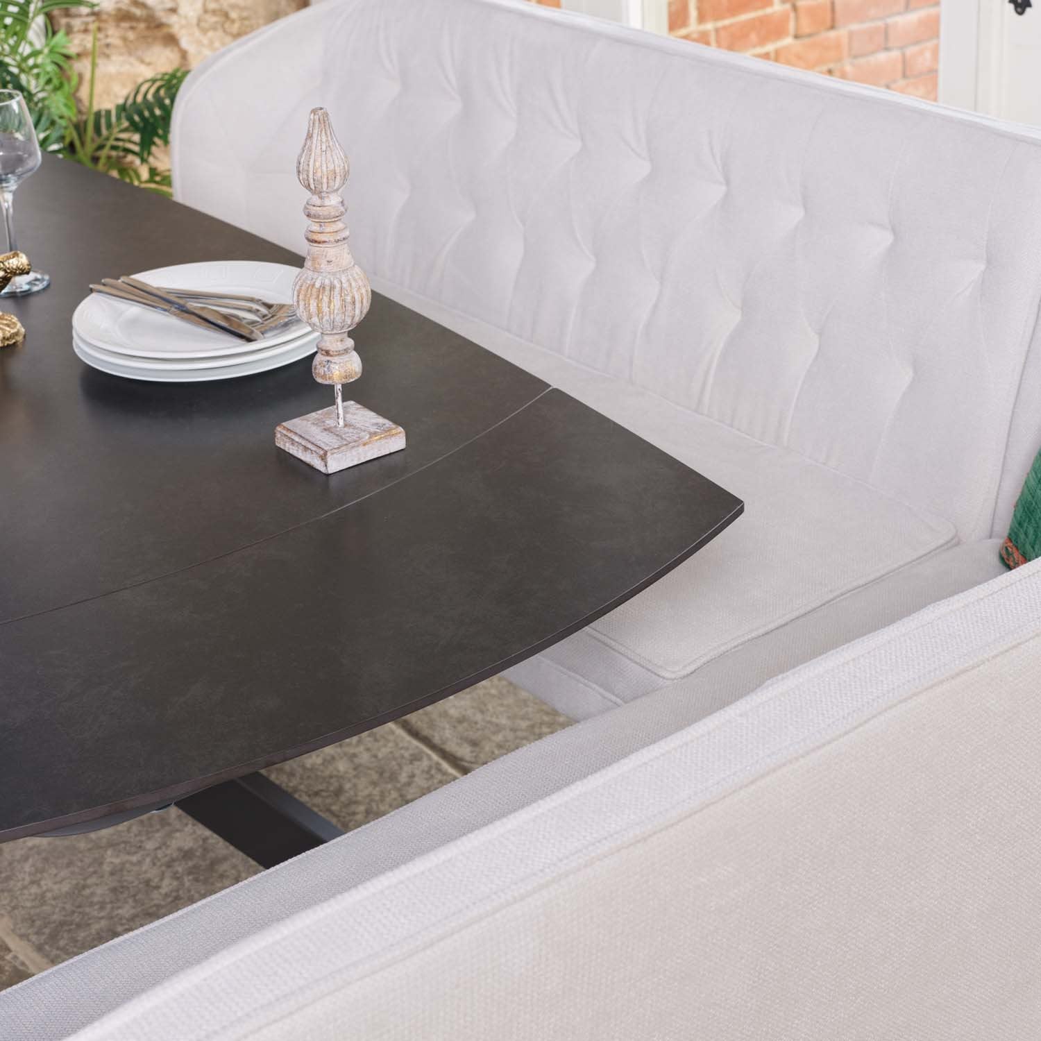 Saturn Dark Grey Motion Table with LHF Frampton Corner Bench & Low Bench - White