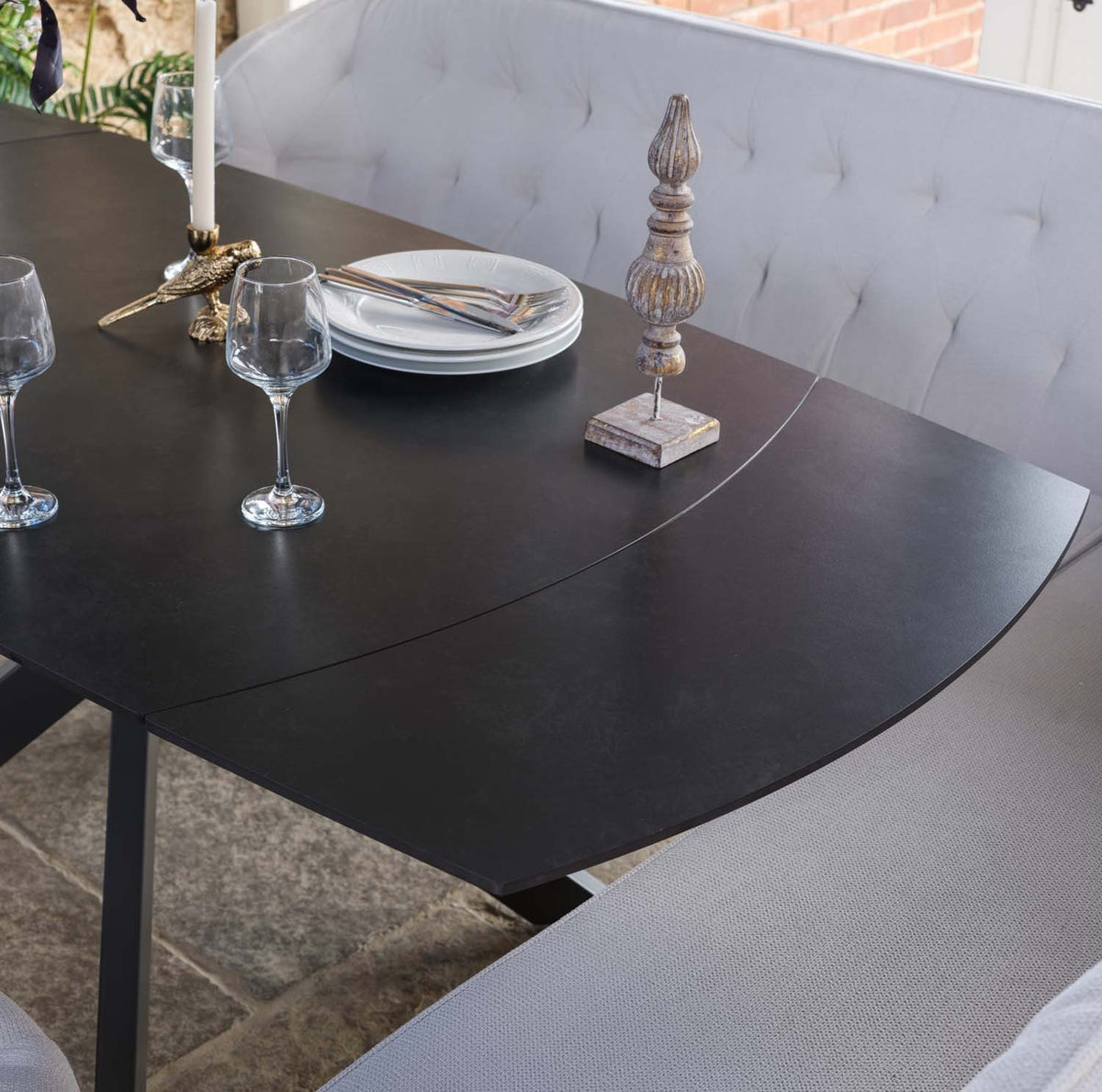 Saturn Dark Grey Motion Table with LHF Frampton Corner Bench & Low Bench - White