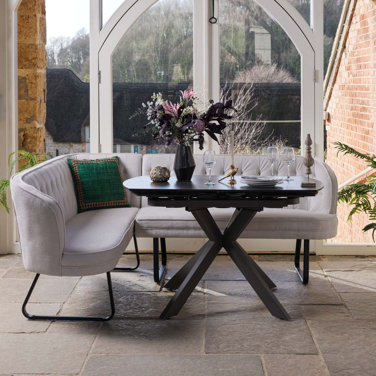 Saturn Dark Grey Motion Table with RHF Frampton Corner Bench - White