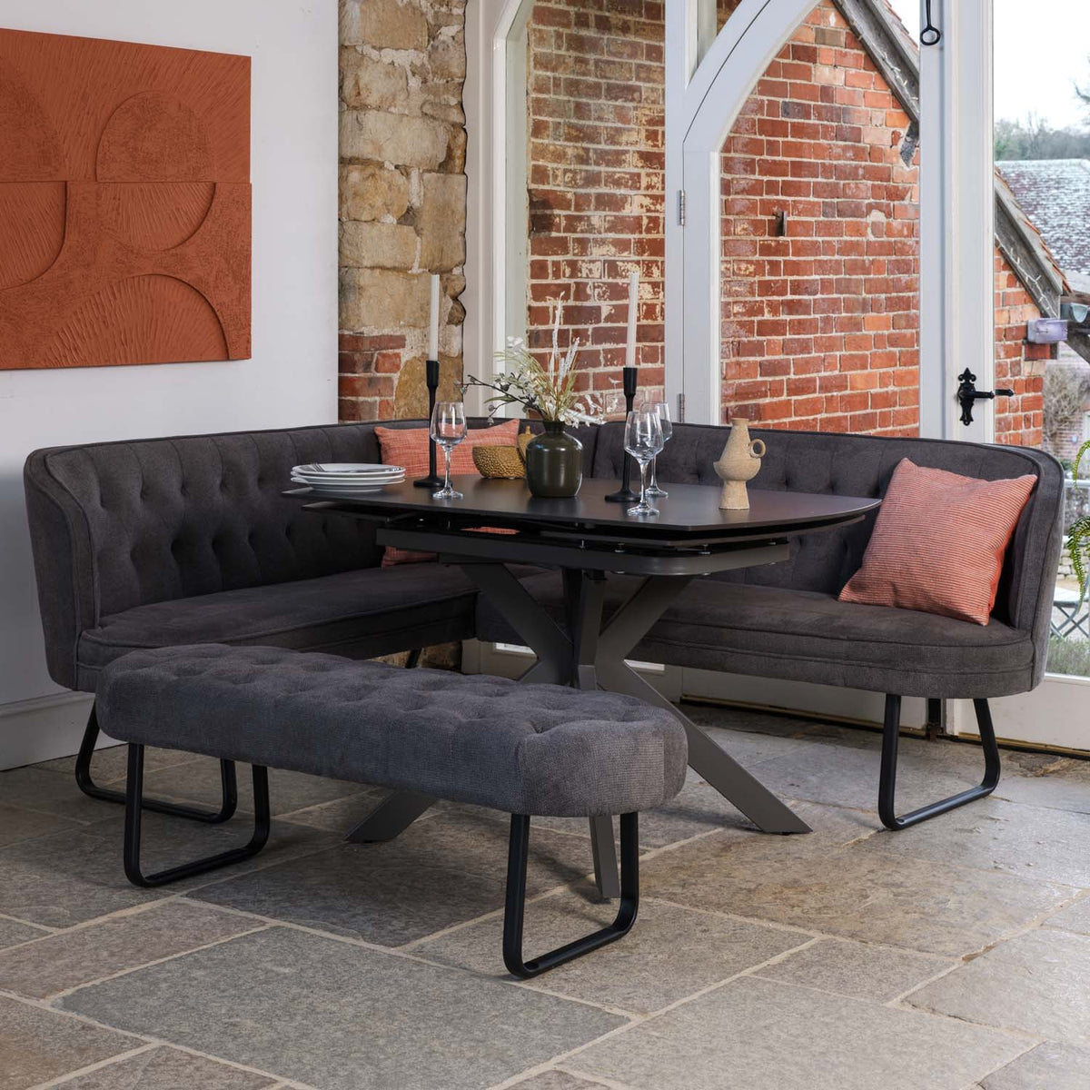 Saturn Dark Grey Motion Table with RHF Frampton Corner Bench & Low Bench - Anthracite