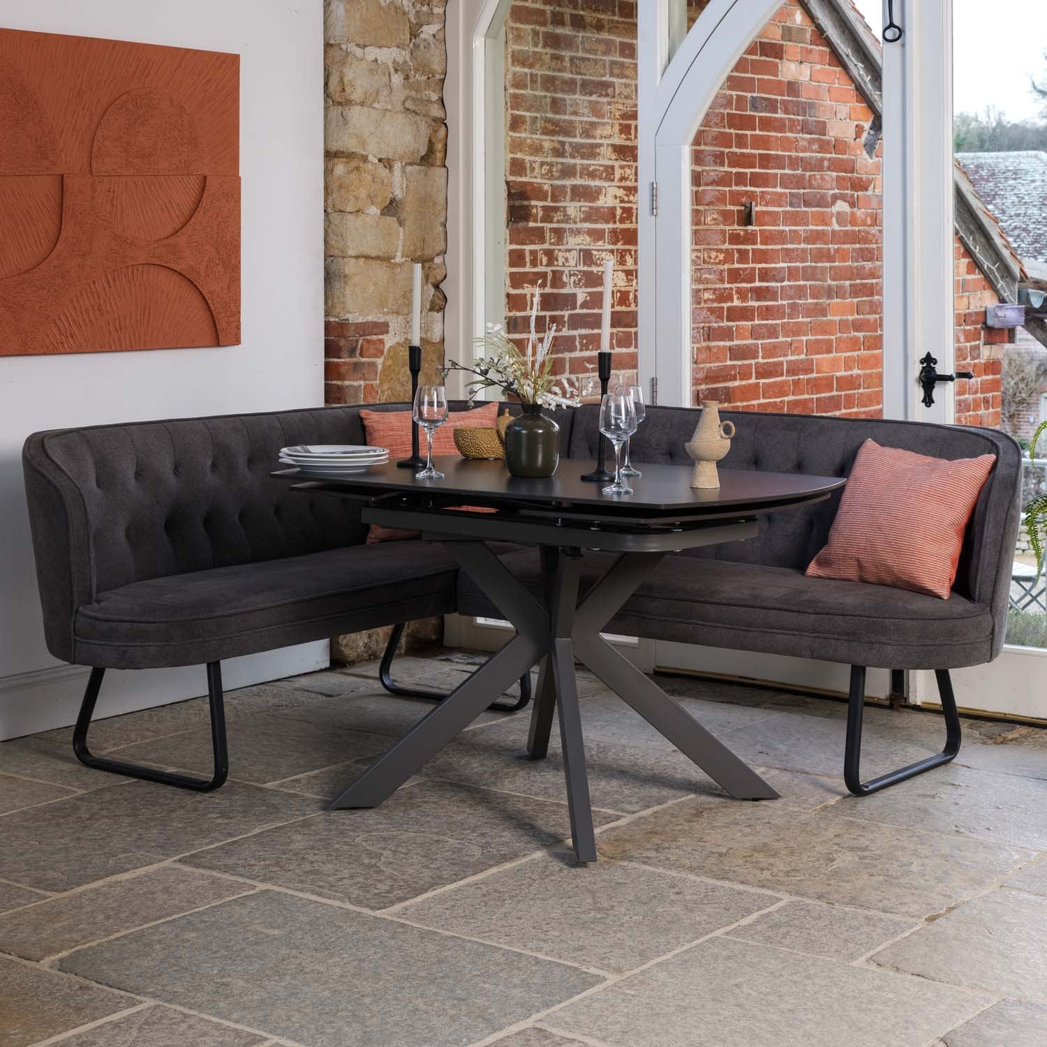 Saturn Dark Grey Motion Table with RHF Frampton Corner Bench & Low Bench - Anthracite