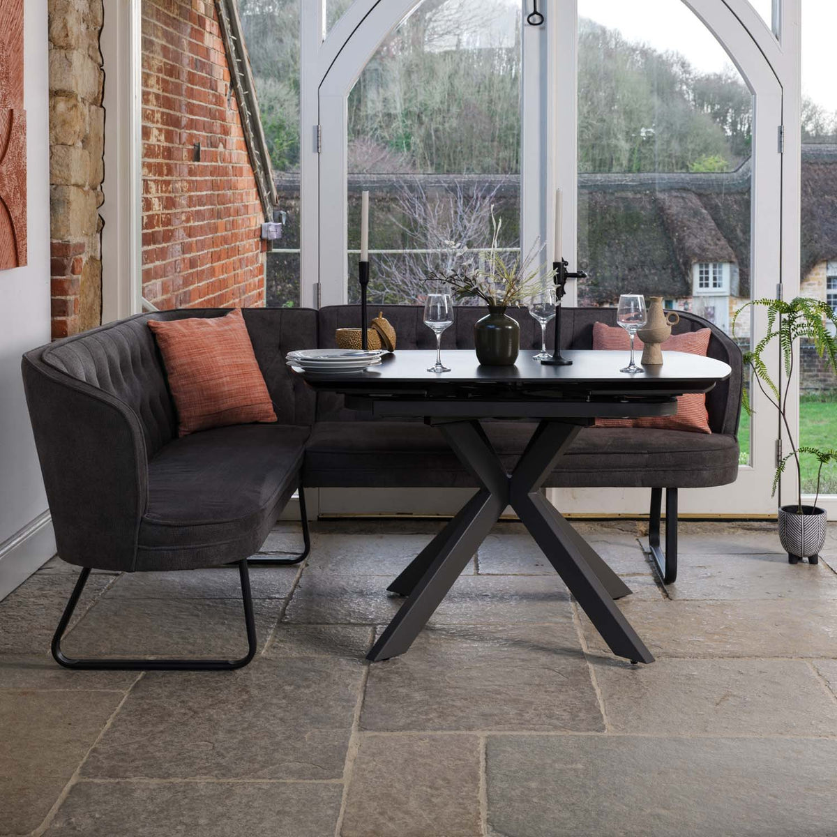 Saturn Dark Grey Motion Table with RHF Frampton Corner Bench & Low Bench - Anthracite