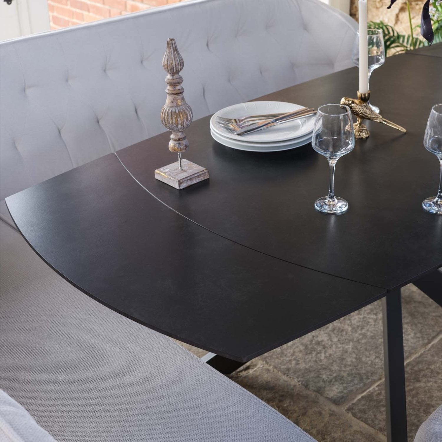 Saturn Dark Grey Motion Table with RHF Frampton Corner Bench & Low Bench - White