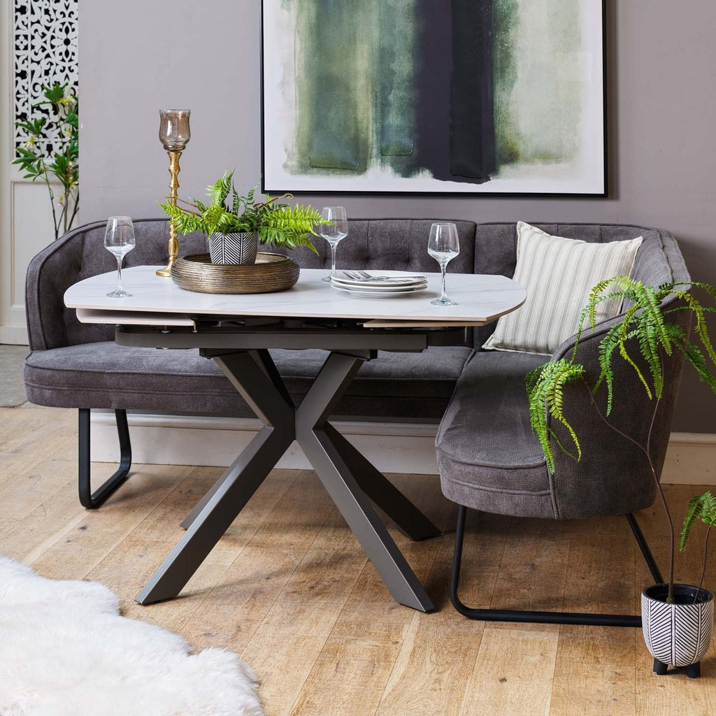 Saturn White Motion Table with LHF Frampton Corner Bench - Anthracite