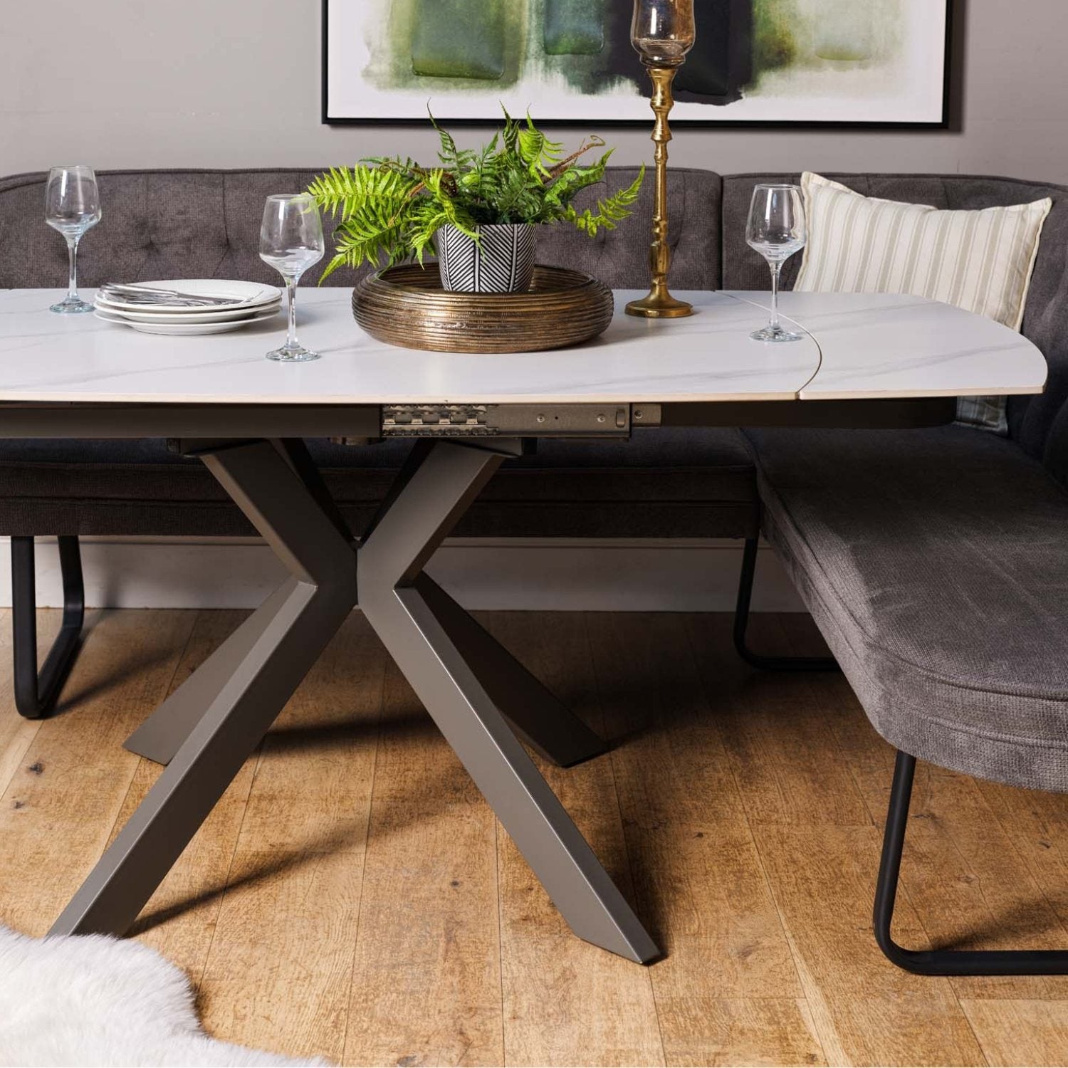 Saturn White Motion Table with LHF Frampton Corner Bench & Low Bench - Anthracite