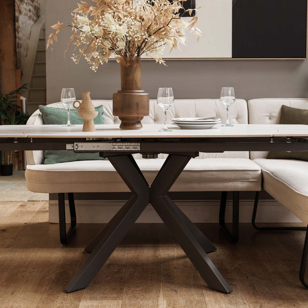 Saturn White Motion Table with LHF Frampton Corner Bench & Low Bench - White