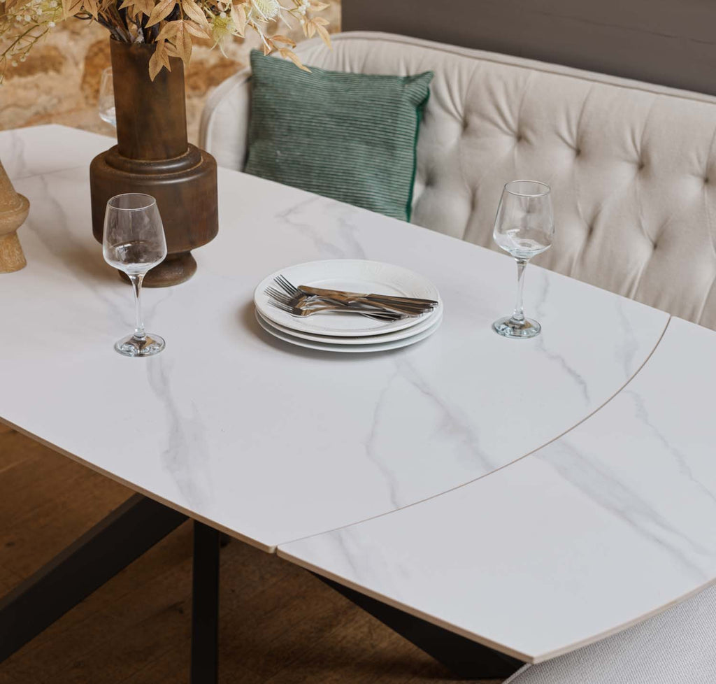 Saturn White Motion Table with LHF Frampton Corner Bench & Low Bench - White