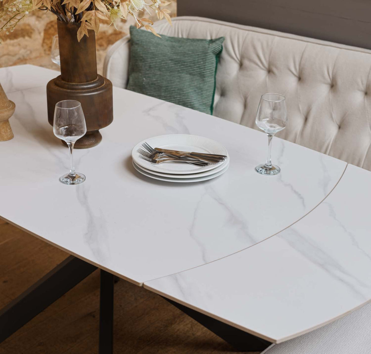 Saturn White Motion Table with LHF Frampton Corner Bench & Low Bench - White