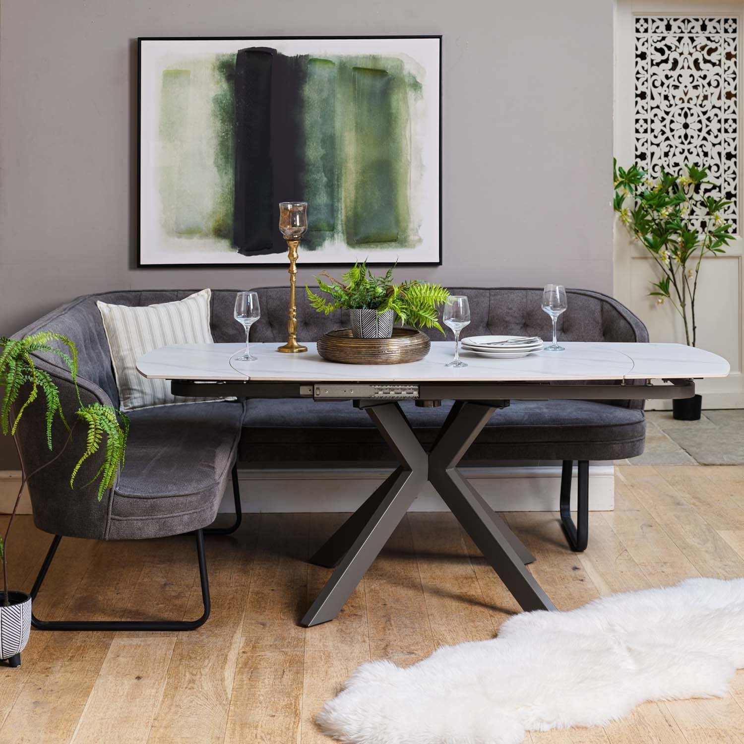 Saturn White Motion Table with RHF Frampton Corner Bench - Anthracite