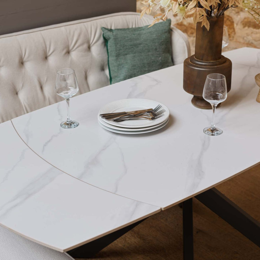 Saturn White Motion Table with RHF Frampton Corner Bench - White