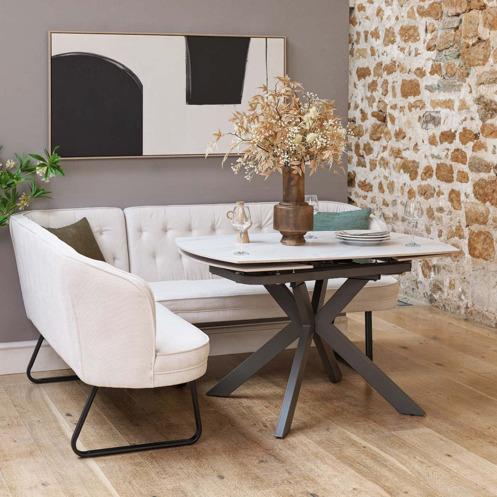Saturn White Motion Table with RHF Frampton Corner Bench - White