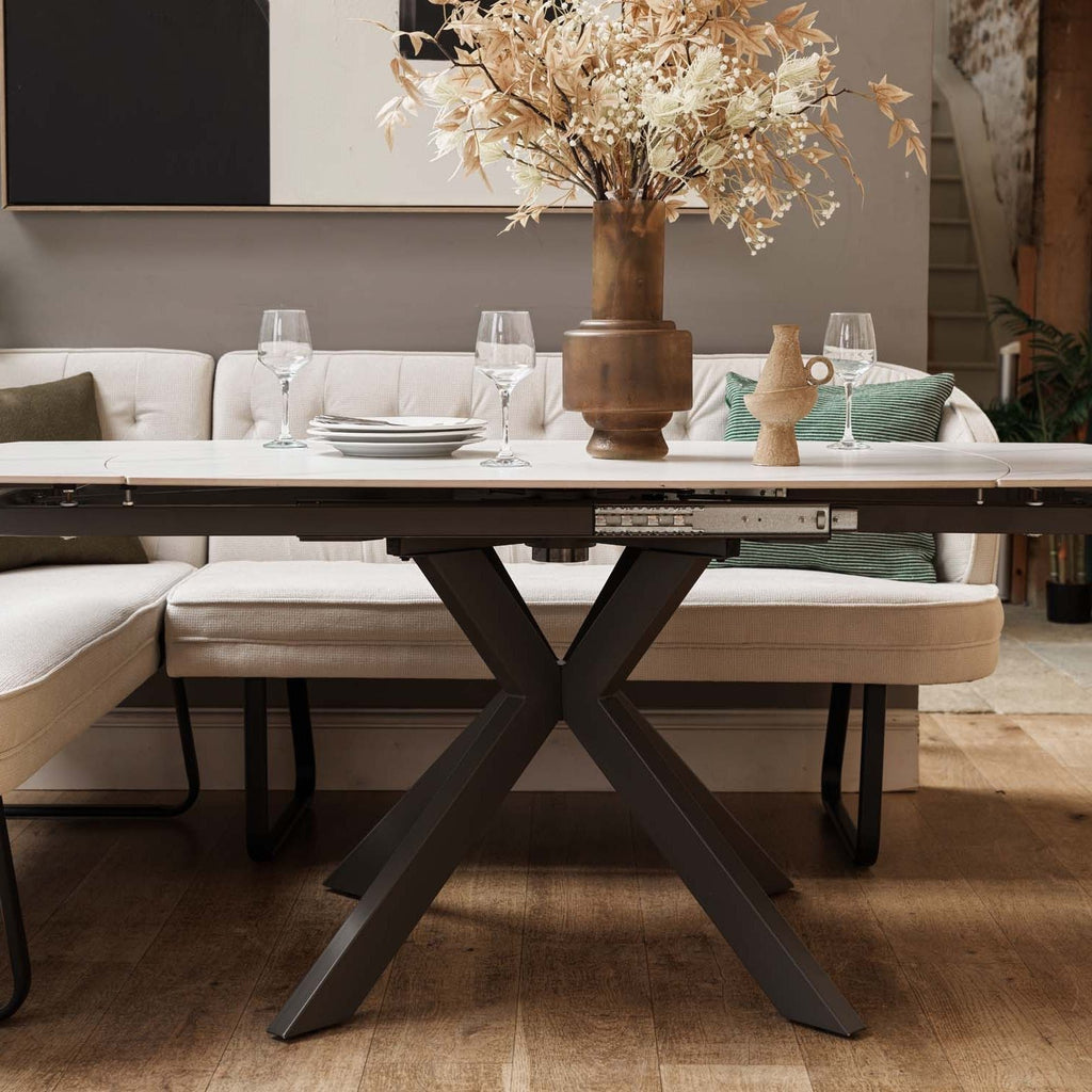Saturn White Motion Table with RHF Frampton Corner Bench - White