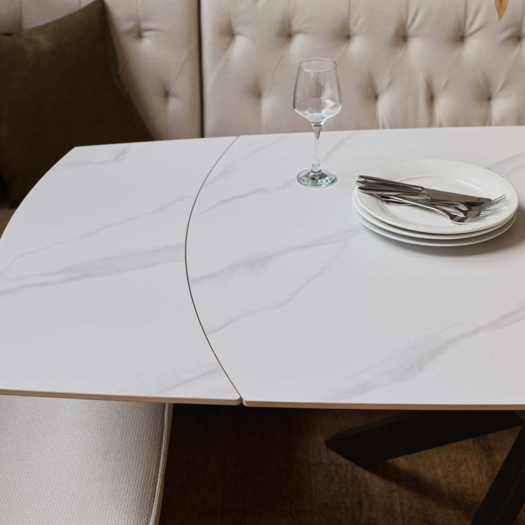 Saturn White Motion Table with RHF Frampton Corner Bench - White