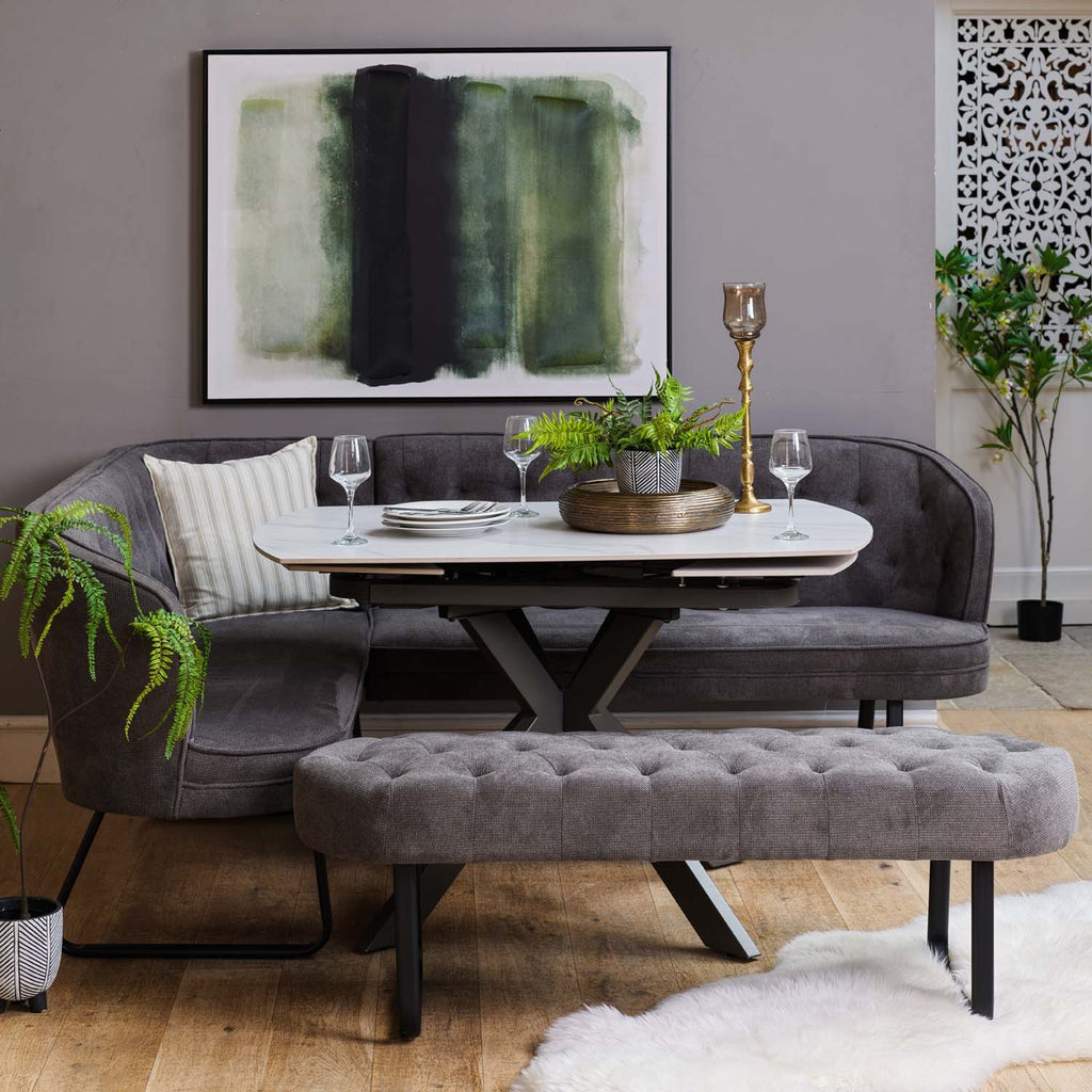 Saturn White Motion Table with RHF Frampton Corner Bench & Low Bench - Anthracite