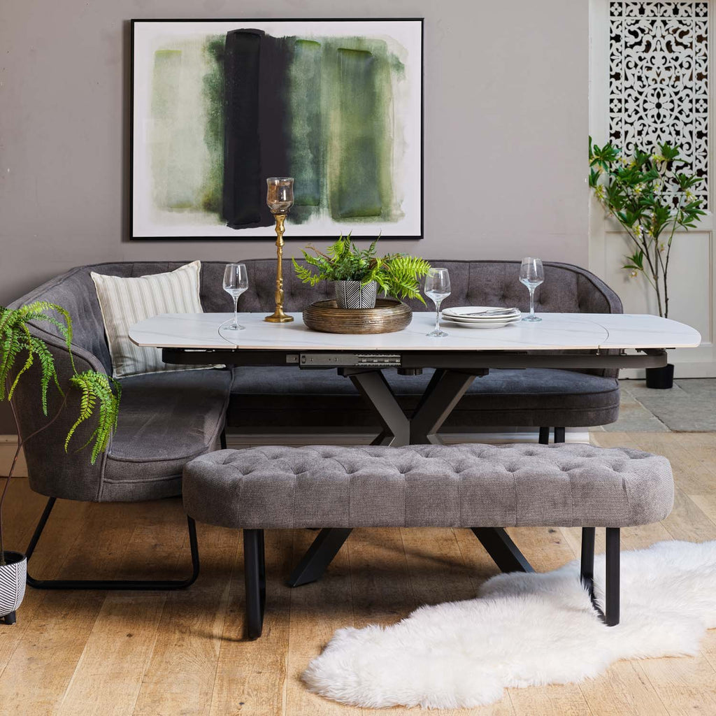 Saturn White Motion Table with RHF Frampton Corner Bench & Low Bench - Anthracite