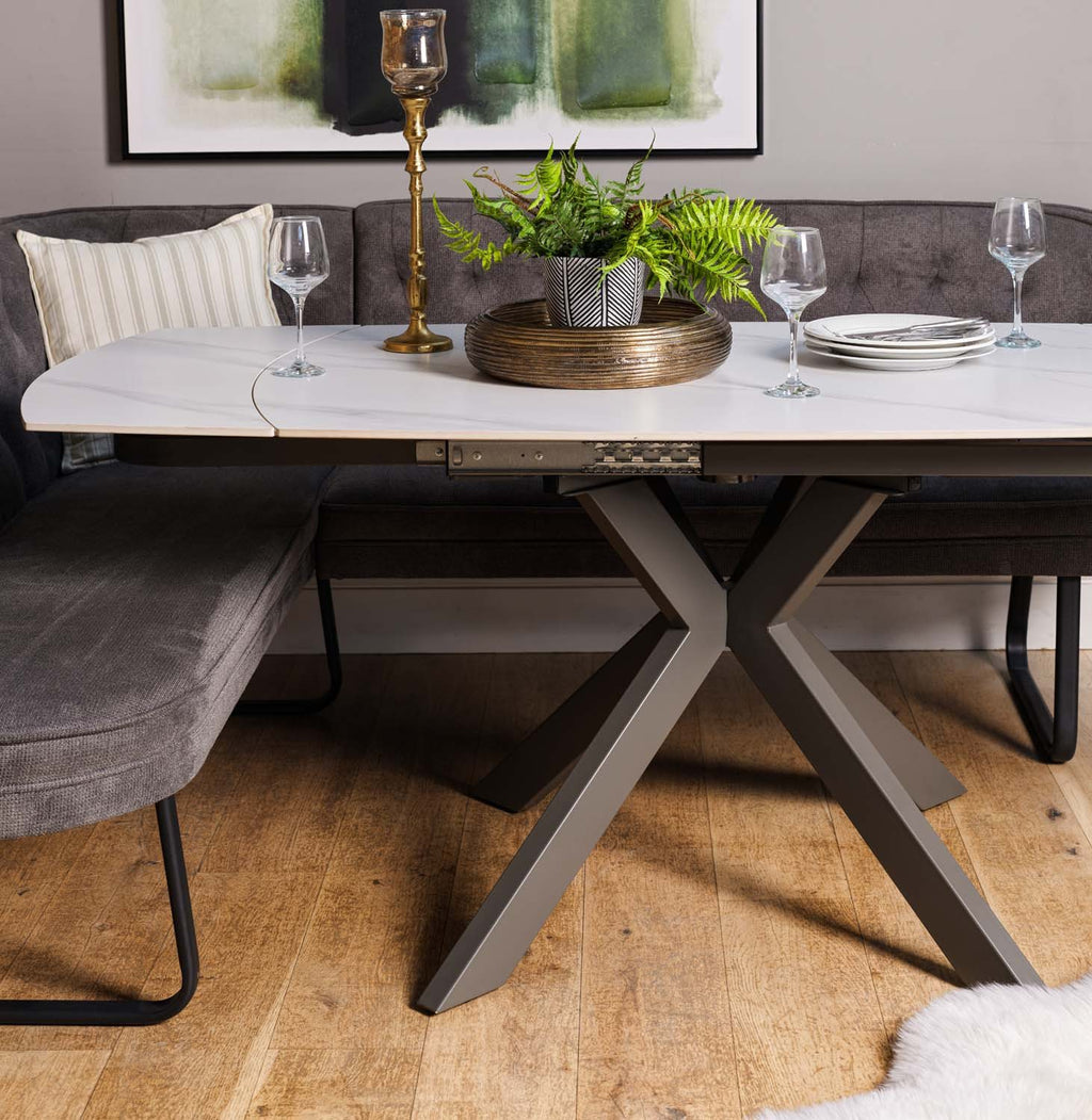 Saturn White Motion Table with RHF Frampton Corner Bench & Low Bench - Anthracite