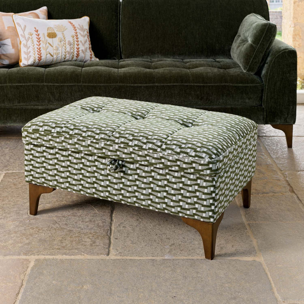 Hartpury Storage Ottoman in Green Maze