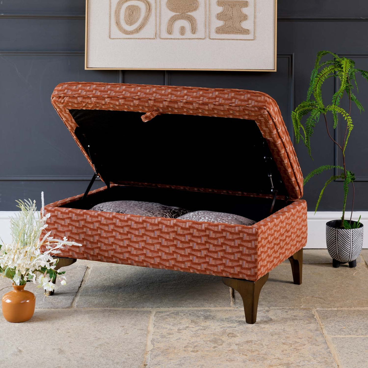 Hartpury Storage Ottoman in Rust Maze