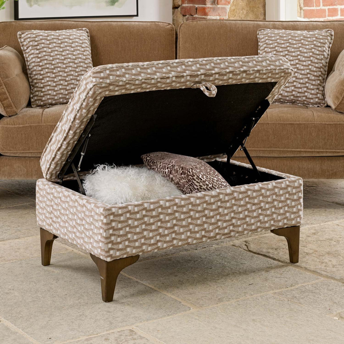 Hartpury Storage Ottoman in Taupe Maze