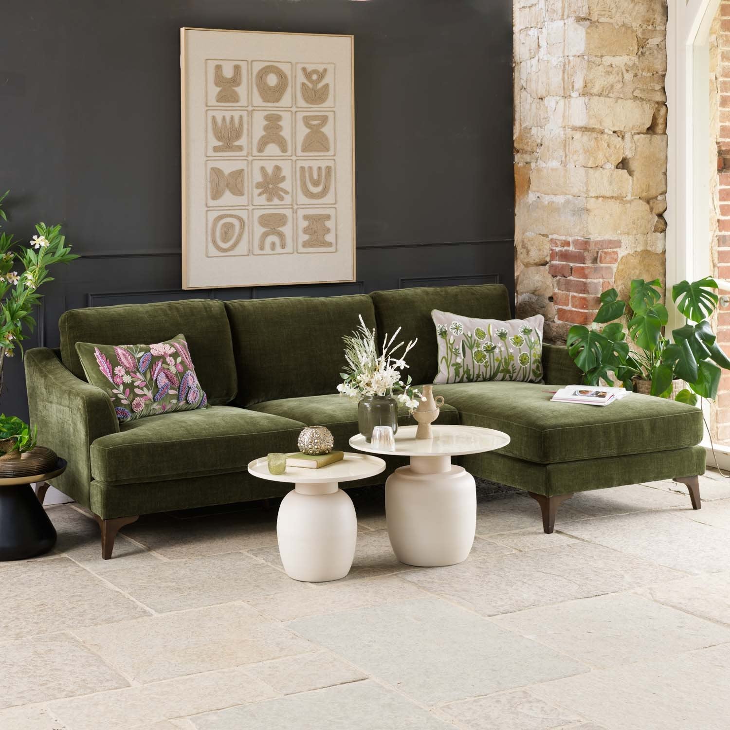 Willow 2 Seater with Right Hand Chaise in Olive Green