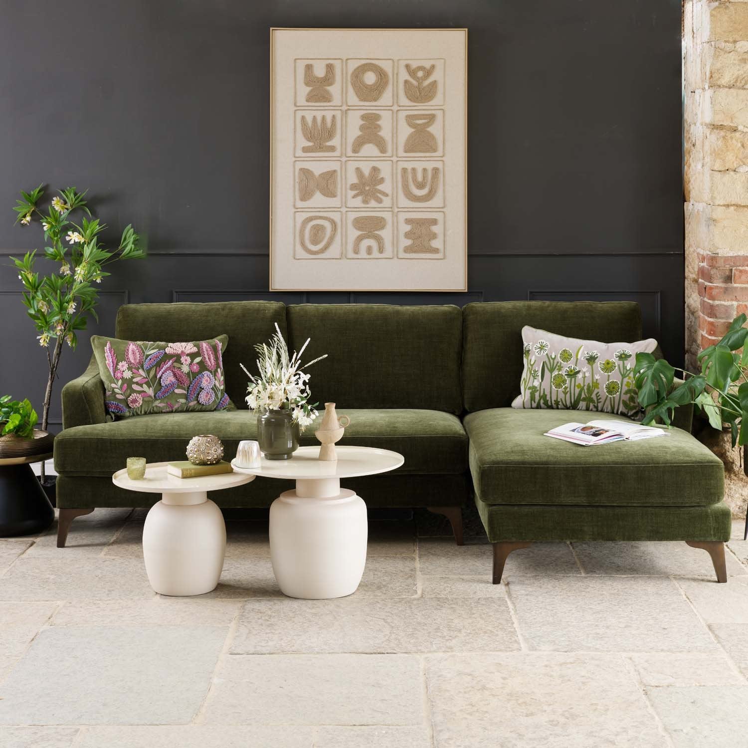 Willow 2 Seater with Right Hand Chaise in Olive Green