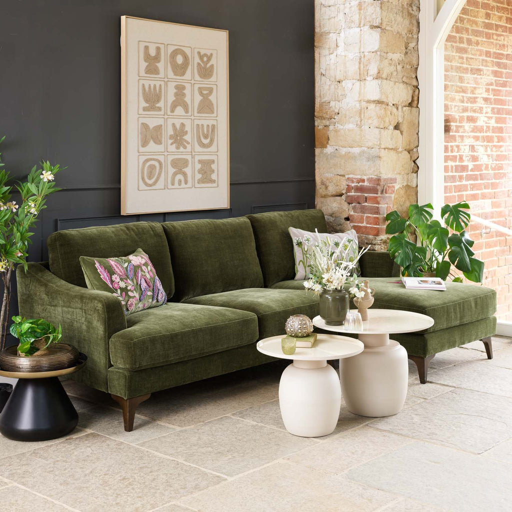 Willow 2 Seater with Right Hand Chaise in Olive Green