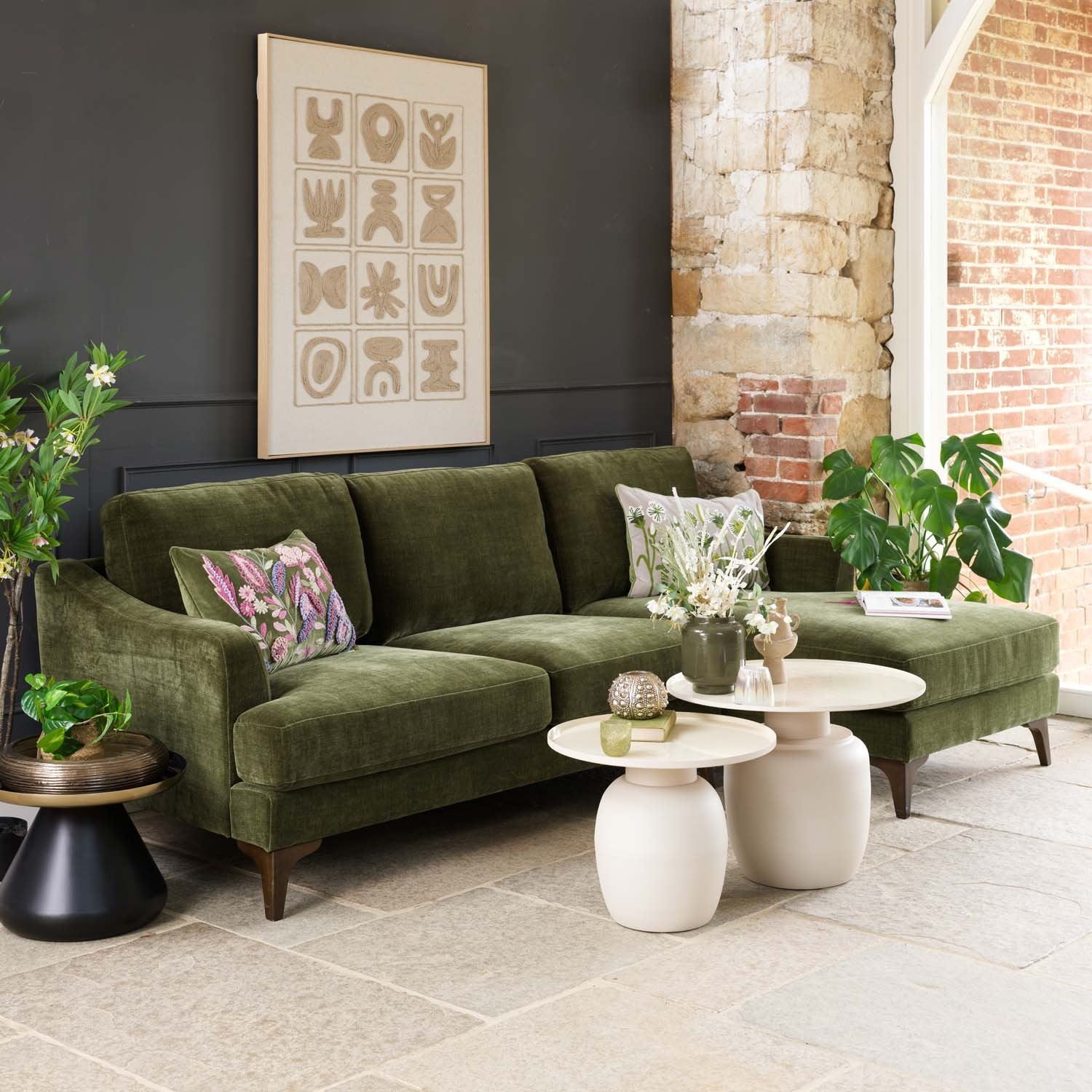 Willow 2 Seater with Right Hand Chaise in Olive Green