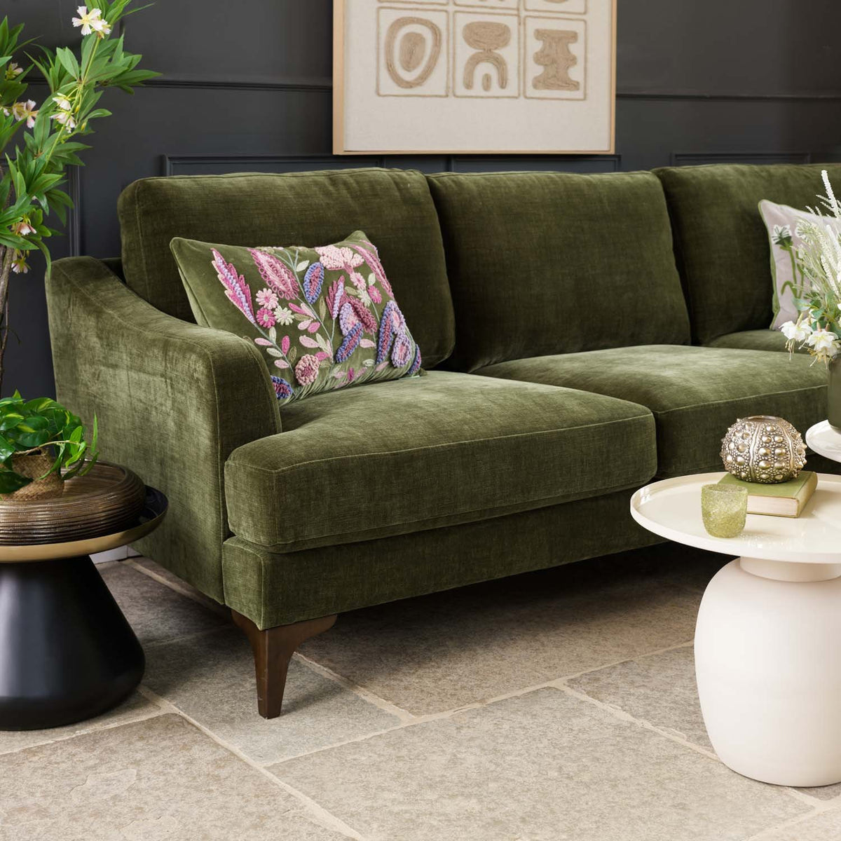 Willow 2 Seater with Right Hand Chaise in Olive Green